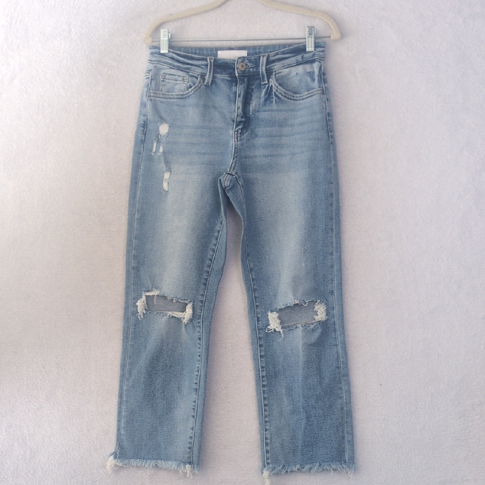 Vervet Womens High Rise Distressed Raw Hem Relaxed Cropped Jeans Waist 27‎